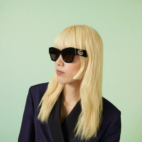 NEW Gucci GG1422S 001 Black Grey Square Women Sunglasses GG 1422S
